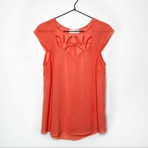 Skies are Blue Coral Cut-Out Cap Sleeve Top